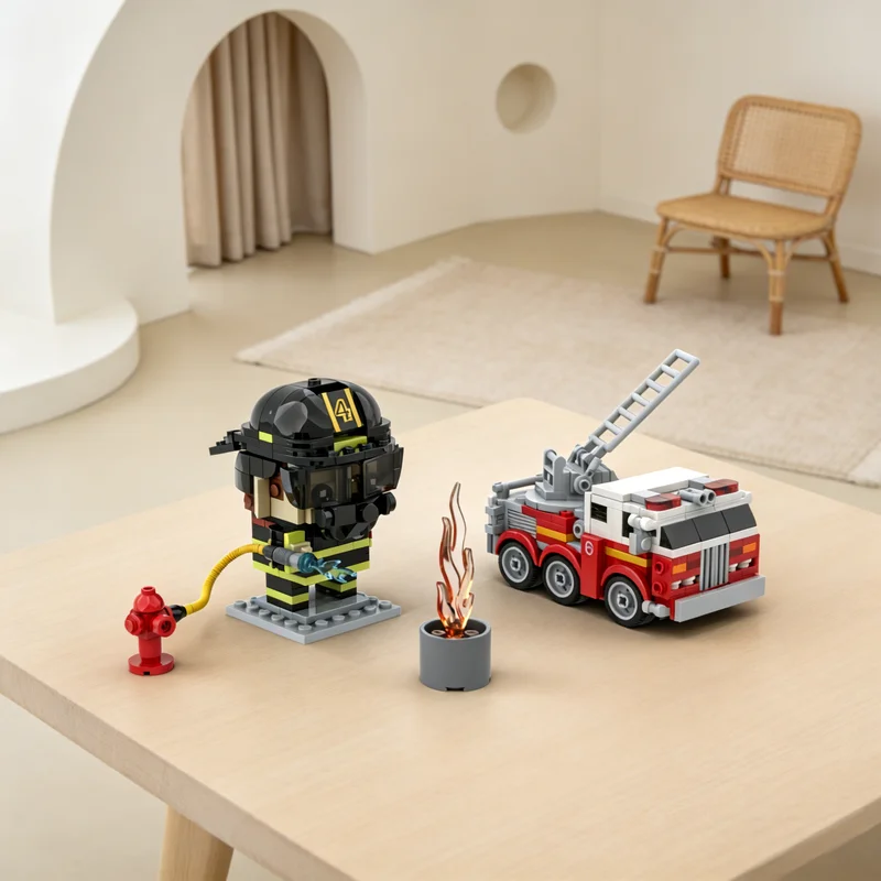 

398pcs MOC Fireman Truck Diorama Brickheadz Model Building Blocks Creative Gift DIY Display Decor Adult Premium Kids Desk Home
