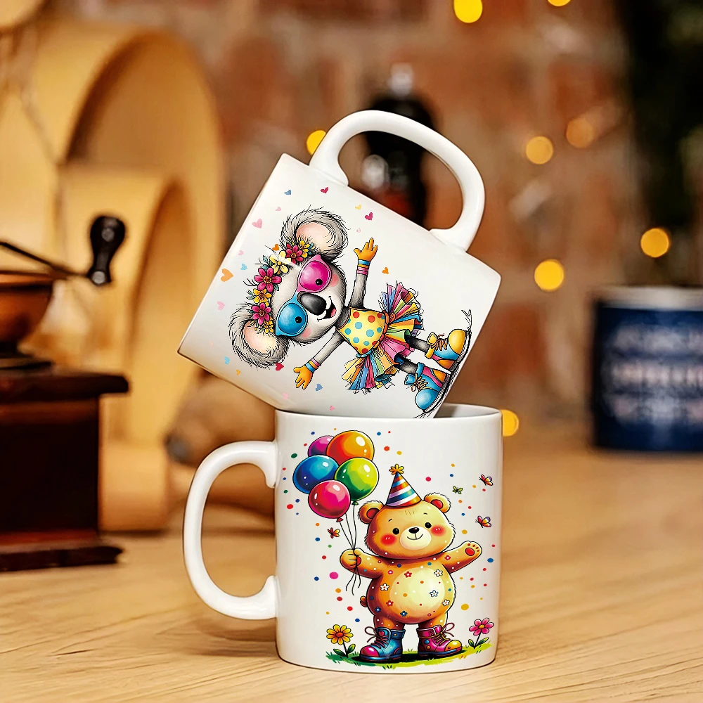 8pcs Kids' Party Cartoon Animals UV DTF Cup Stickers Colorful Balloon Dolls DTF Transfer Stickers Waterproof Wipe Transfer Paper