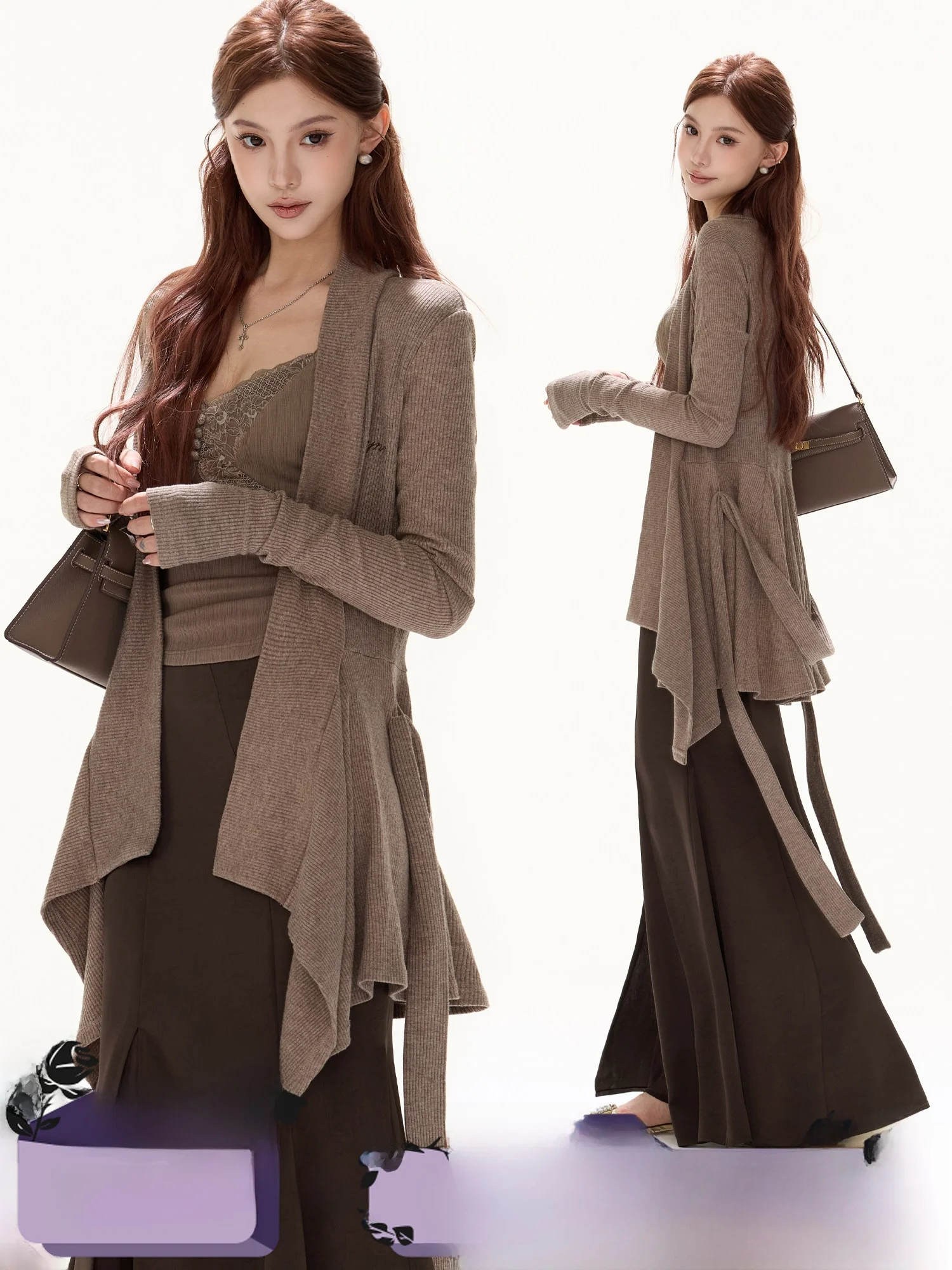 

Женский вязаный кардиган CYNR оригинального дизайна с асимметричным подолом, свободного кроя, скрывающий слои одежды, без пуговиц, длинный, элегантный