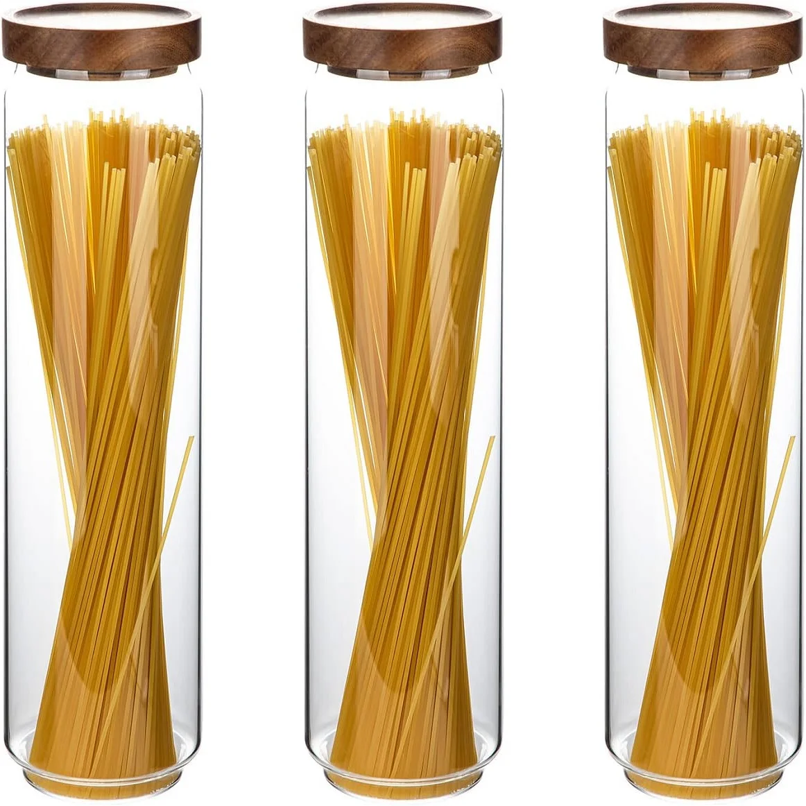 

Glass Jars with Wood Lids 3 Pack,51 OZ Glass Canisters with Airtight Lids,Thicker Glass,Flour Sugar Storage containers Glass