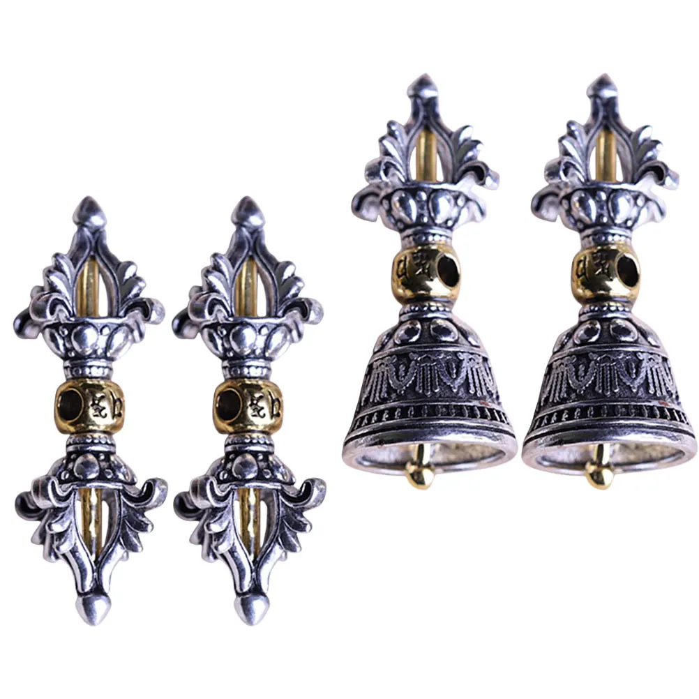 

4pcs Vajra Bell Pendant Durable Metal Keychain Prayer Necklace Tibetan Silver Retro Decor Floating Locket Charms DIY Craft