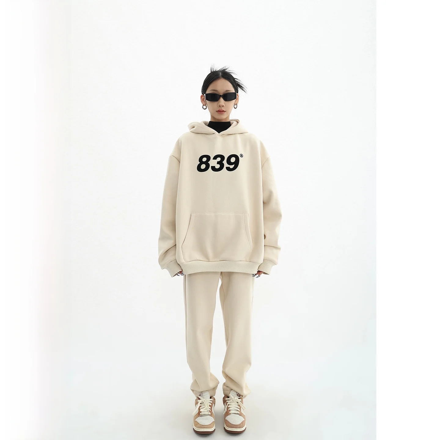 Acestudios Thickened Silver  Fur Hoodie Sweatshirt And Trousers Set Women's Loose Fit 2 Pieces Winter Fashion Ensemble