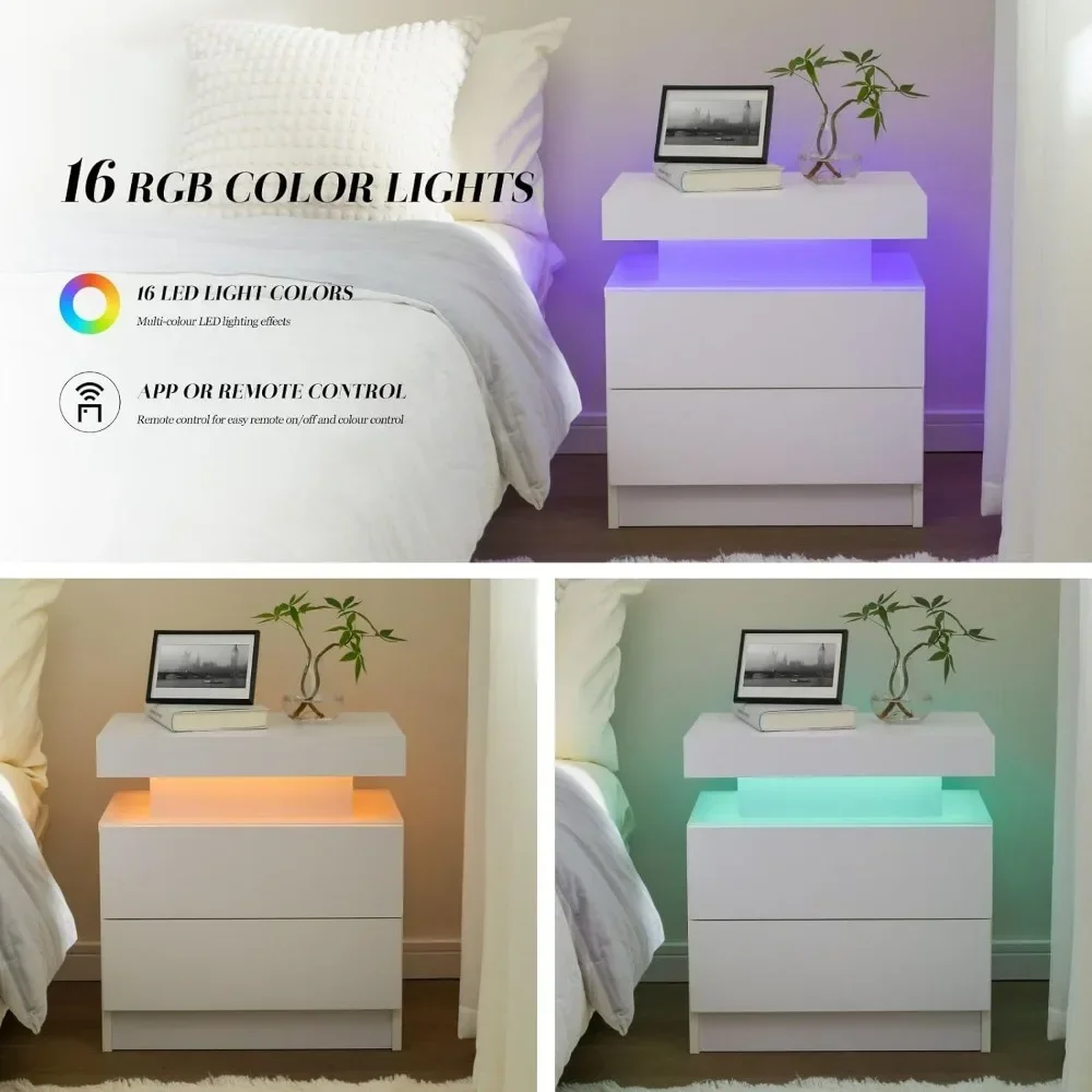 Nightstands, Set of 2 LED Night Stand for Bedroom with 2 Drawers End Side Table,Nightstand Storage Cabinet for Bedroom image 6