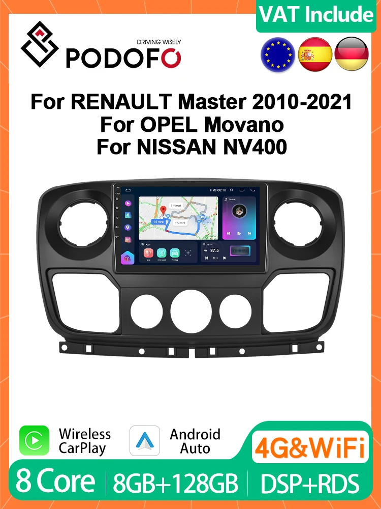 Podofo 4G CarPlay Android Car Radio QLED 13.1