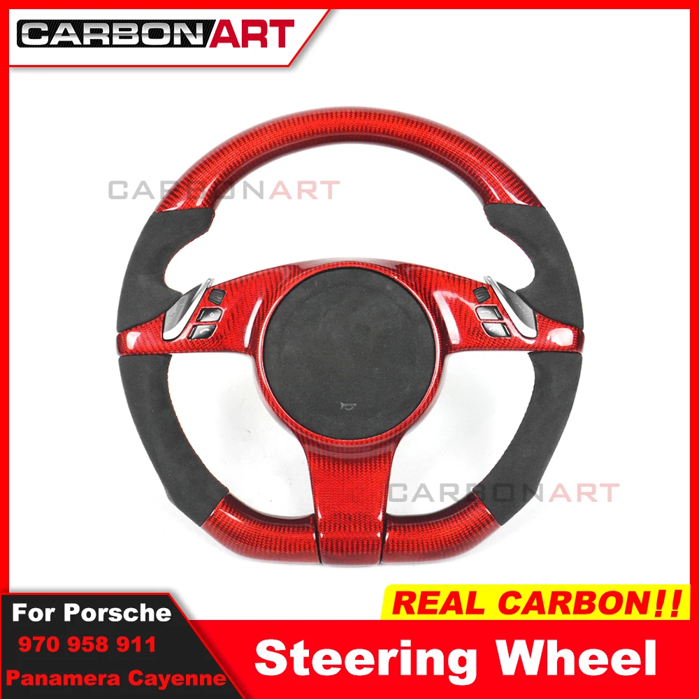 

Real Carbon Fiber steering wheel For pors-che 970 958 911 panamera cayenne Customized Bloody Red Color Carbon Fiber Steering