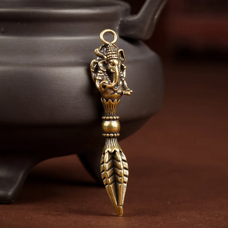 Brass Elephant God Vajra Pestle Keychain Pendant Evil Elephant Trunk Wealth God Pure Copper Ritual Tool Unisex Pendant Accessory