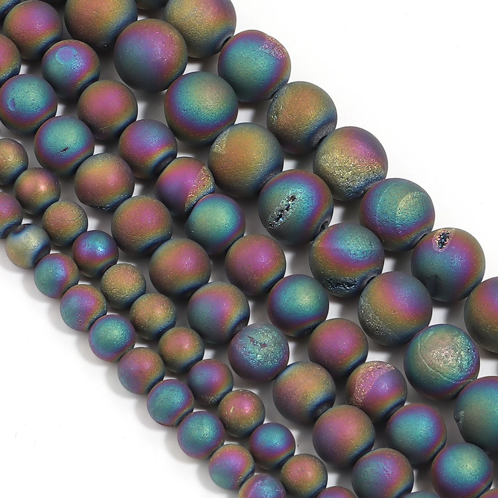Natürliche Druzy Achat Stein Perlen 6 8 10mm Bunte Lücke Runde Lose Perlen Für Schmuck Machen DIY Armbänder Halskette zubehör