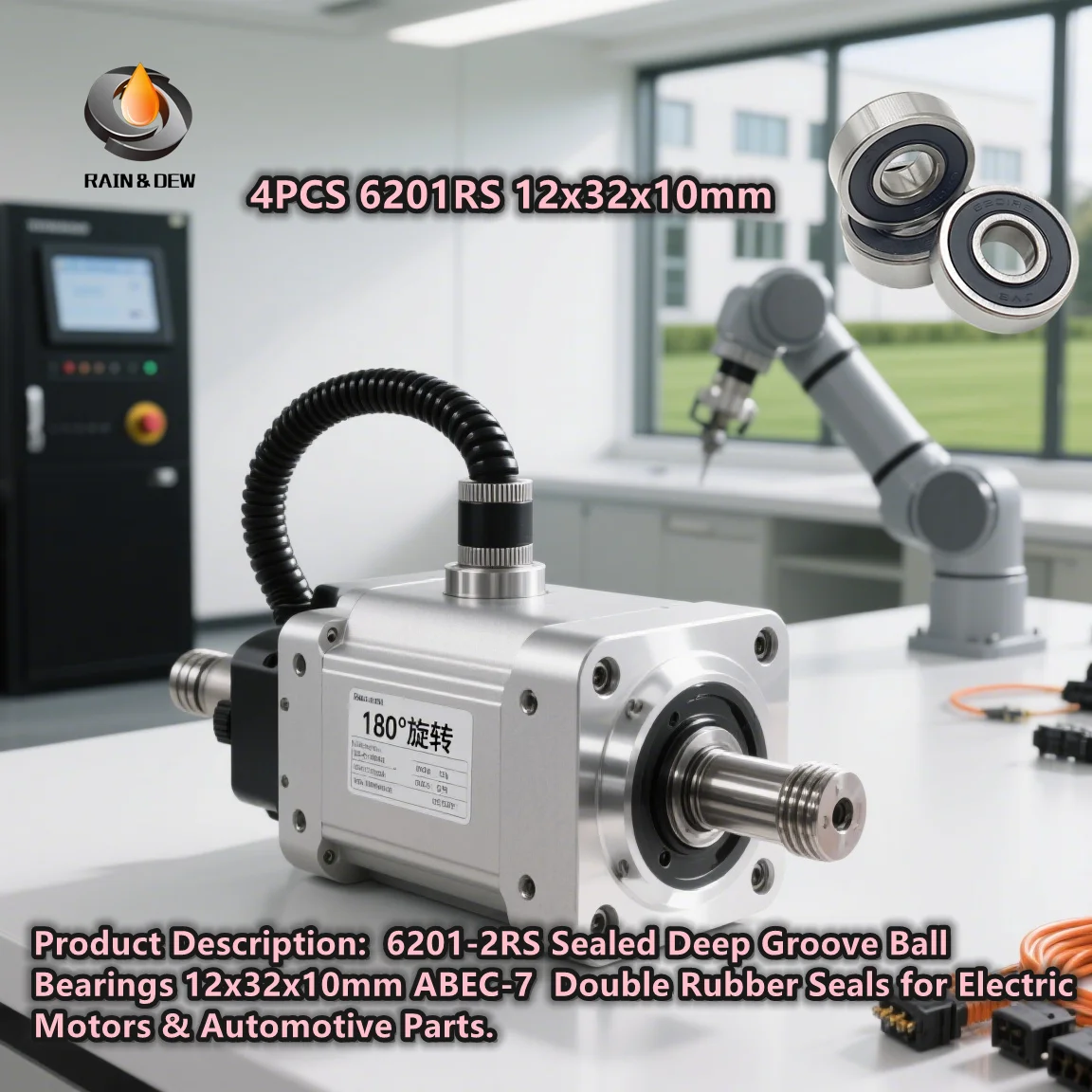 

4 шт. 6201-2RS герметичные радиальные шарикоподшипники 12x32x10 мм ABEC-7 двойные резиновые уплотнения для электродвигателей и автомобильных деталей