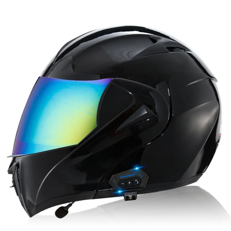 Black Flip Up Motorcycle Helmet  Bluetooth Ready Full Face Motorcycle Helmet  for Men Women & Youth