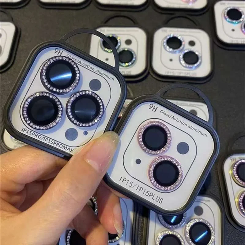 3-2Pcs Luxury Diamond Camera Protector For IPhone 17 promax 16 15 14 13 12 Pro Max Glitter Ring Lens Glass Back Lens Cap Shinny view 3