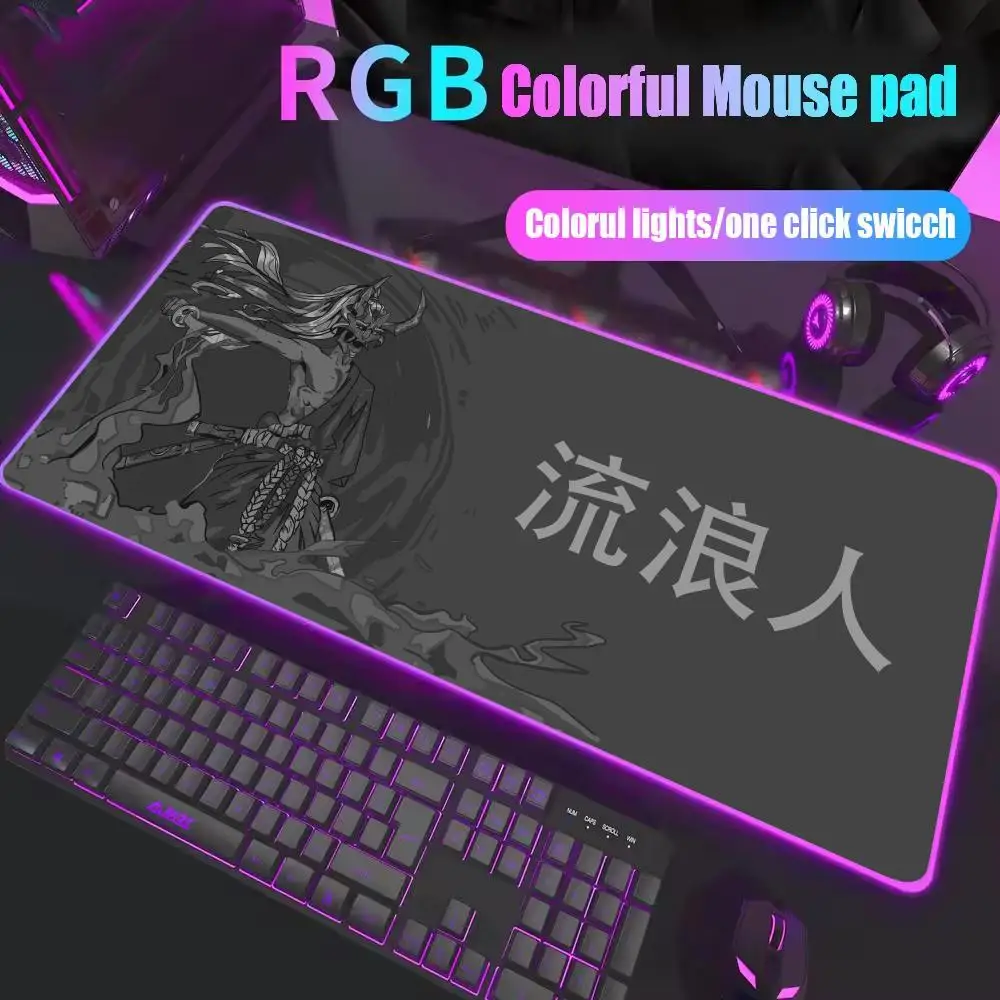 

Japanese samurai Mouse Pad XL RGB Gaming Mouse Pad Gamer Accessories Large LED Light Mousepads PC Computer Desk Mat with Backlit