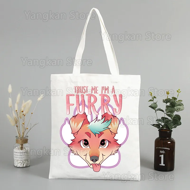 

Meme Funny Fur Furry Cute Canvas Simple Cartoon Print Shopping Bags Girls Fashion Life Casual Pacakge Hand Bag