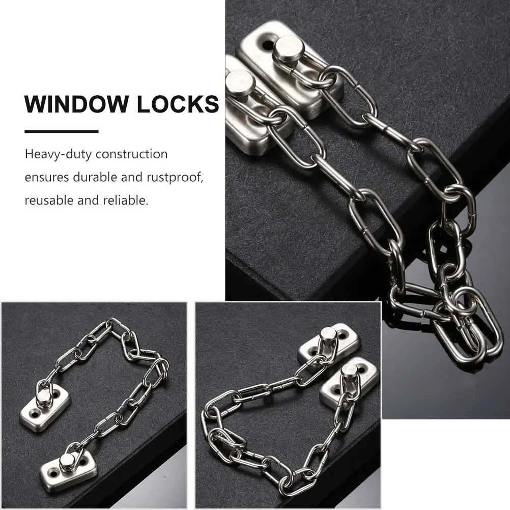2Pcs Multi-Functional Sliding Window Lock Safety Latch Anti-Theft Door Chain Lock for Homes Offices Hospitals Schools