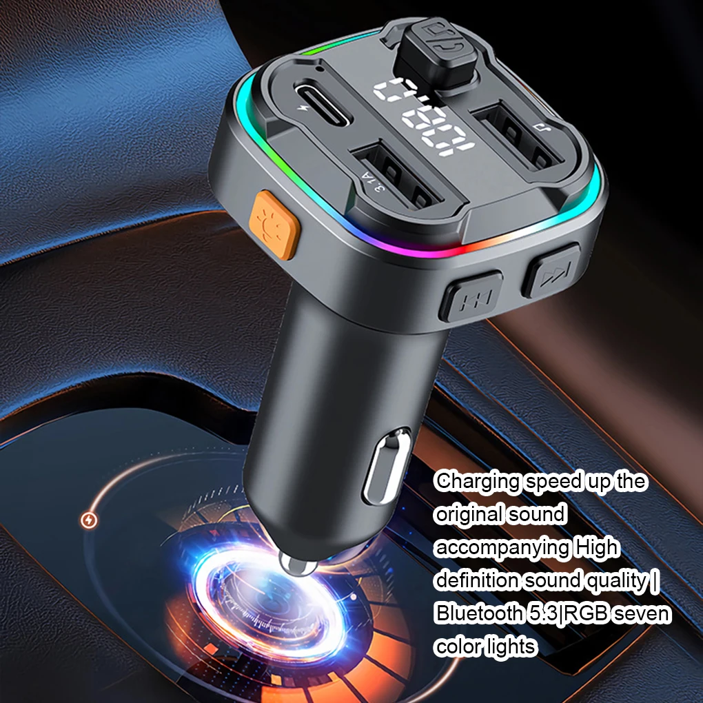 Bluetooth 5.3 FM Transmitter Handsfree Car AUX Radio Modulator MP3 Player Type-C USB Fast Charge Adapter Car Accessories