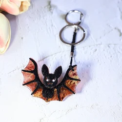 Handmade Arcylic Keychain Cute Animal Halloween Bat Stainless Steel Key Ring Key Chain for Women Girl Gifts Jewelry Accessories