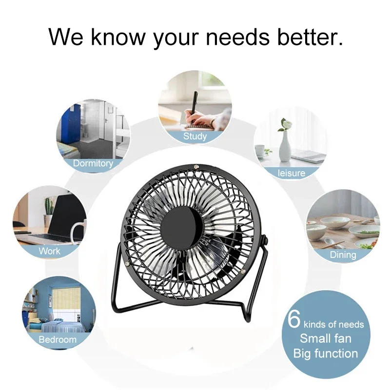 4/6-inch Desk Fan Strong Wind Silent USB Fan Portable Small Fan 360 Degree Rotatable Summer Cooling for Desktop Office Table PC