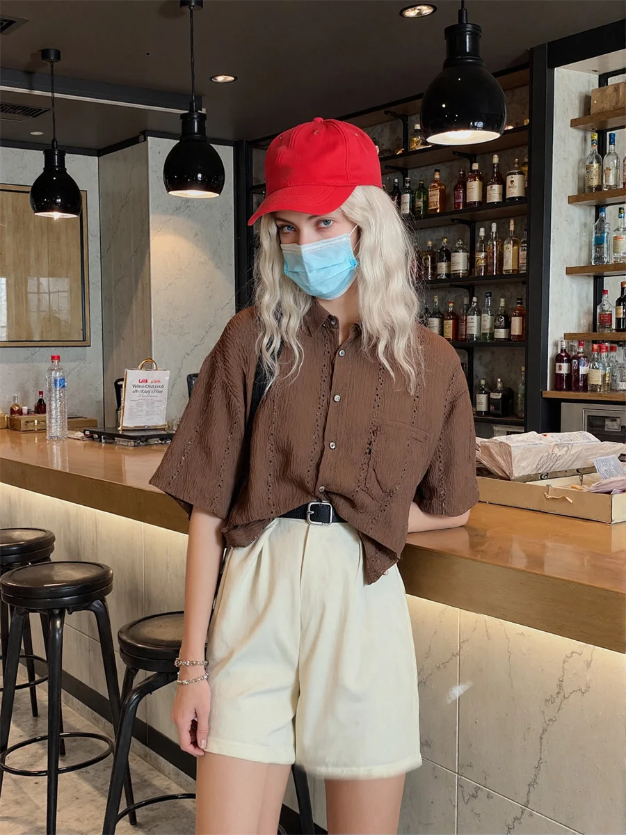 Camisas femininas manga curta retro branco casual solto gola mandarim pescoço estilo chinês botão asiático frente simples básico