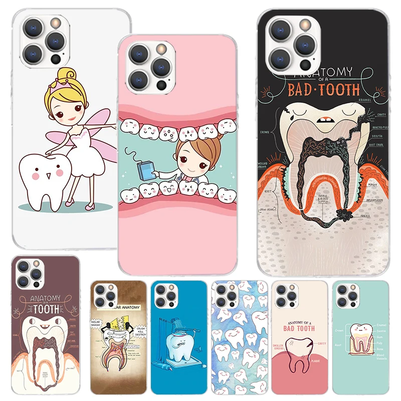 Wisdom Teeth Dentist Tooth Print Soft Case for iPhone 16 15 14 13 12 11 Pro Max Art Phone Shell XS XR X SE 7 Plus 8 Pattern Cove