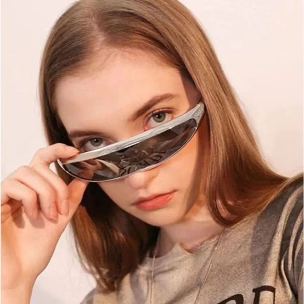Personality Electroplated Women Eyeglass Futuristic One-piece Mirror Steampunk Sunglasses UV400 Goggles Blocking Sunglasses Men
