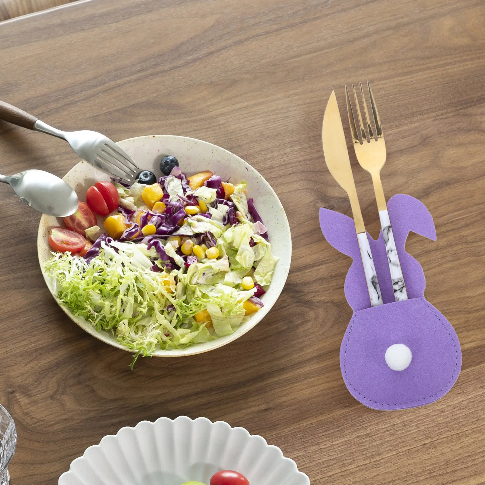 4Pcs Spring Easter Rabbit Utensil Bag Felt Cutlery Holder Pouch for Silverware Storage Table Decoration Flatware Organizer