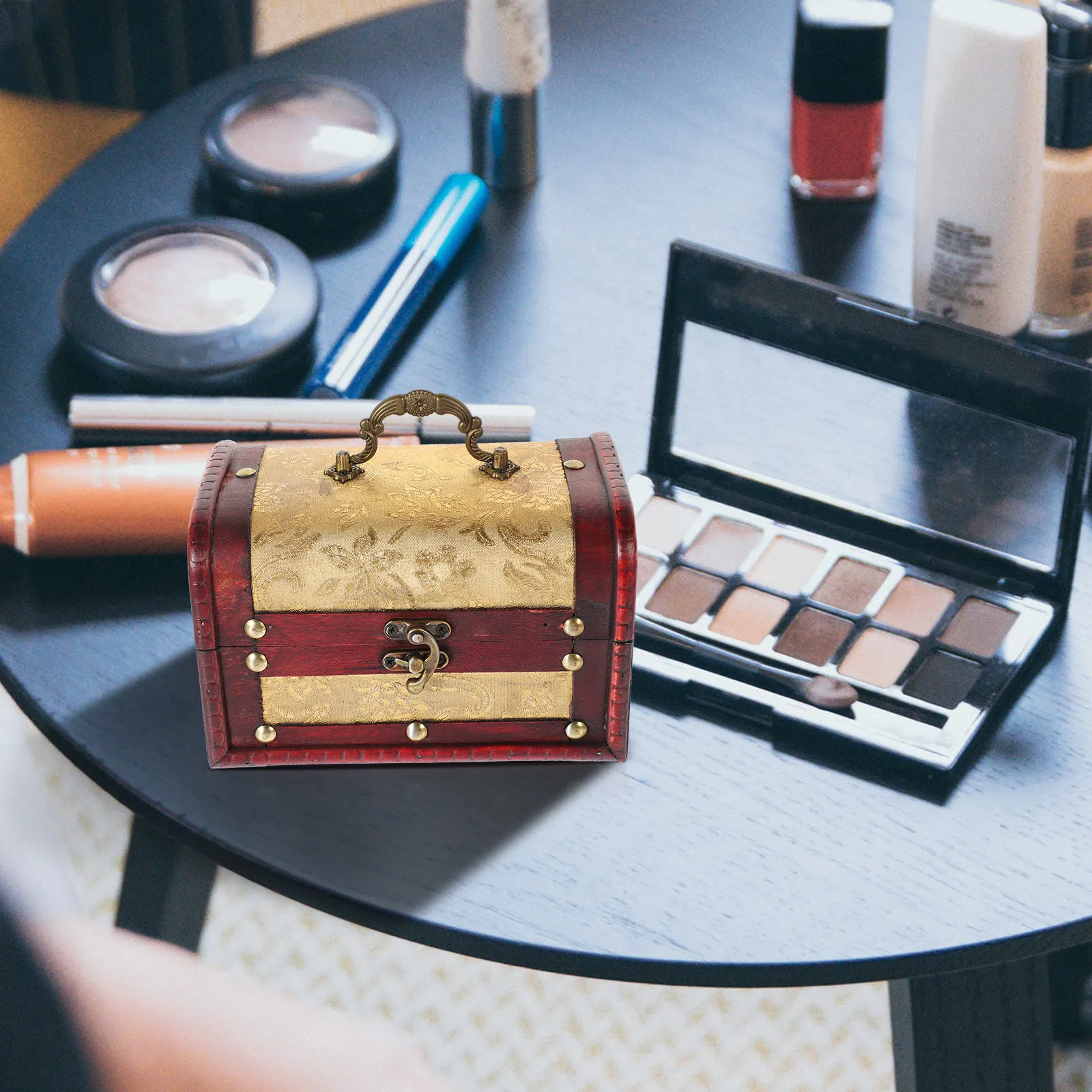 Wooden Treasure Box Jewelry Storage Case Retro Trinket Box Photo Prop Vintage Keepsake Chest Jewelry Chest Photo Prop