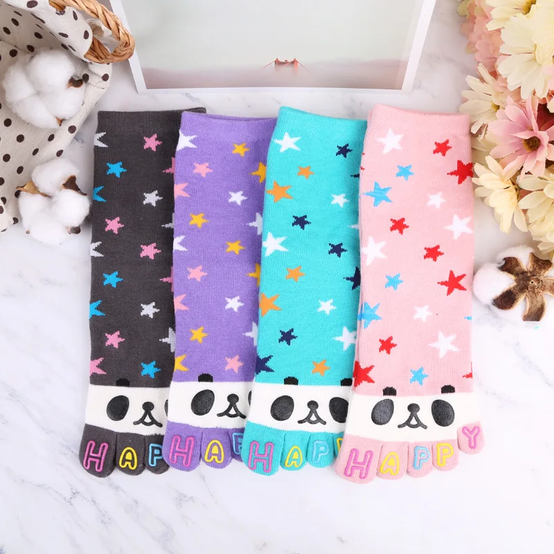 4pairs/lot Women's five finger socks cotton mid tube split-toe socks women Japanese  women toe socks cute socks with toes