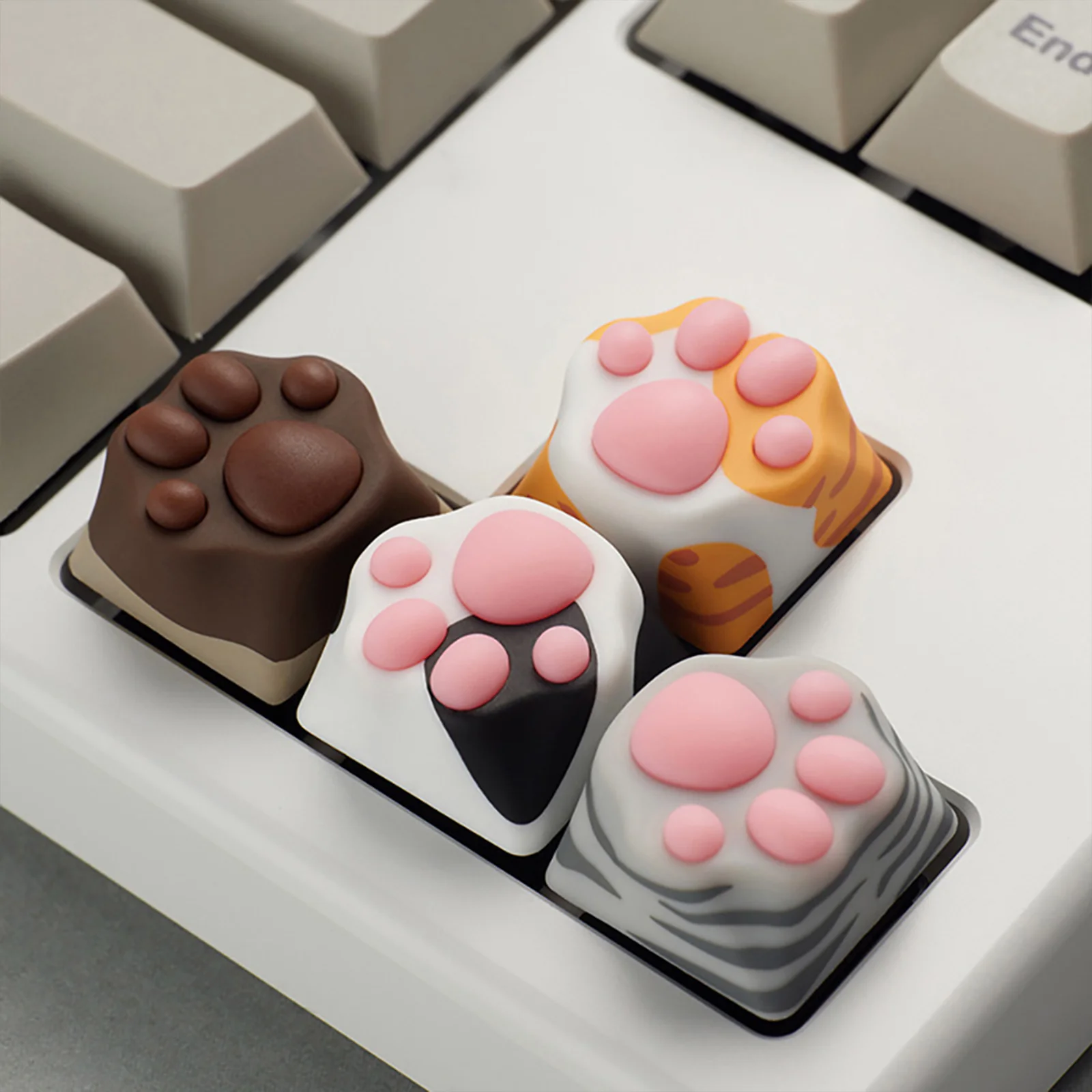 

Silicone Cat Paw Keycaps Replacement For Mechanical Keyboard Durable Soft Key Cap Set Cute Design See Through Accessory