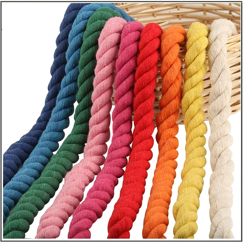 Three strand cotton rope DIY handmade cotton thread thick twisted rope with colored cotton hemp rope binding rope woven rope