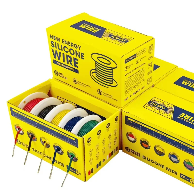 Heat Resistant Flexible Silicone Wire 30/28/26/24/22/20/18/16AWG Stranded Cable Electrical Tinned Copper Wire （5 Colors Mix Kit）