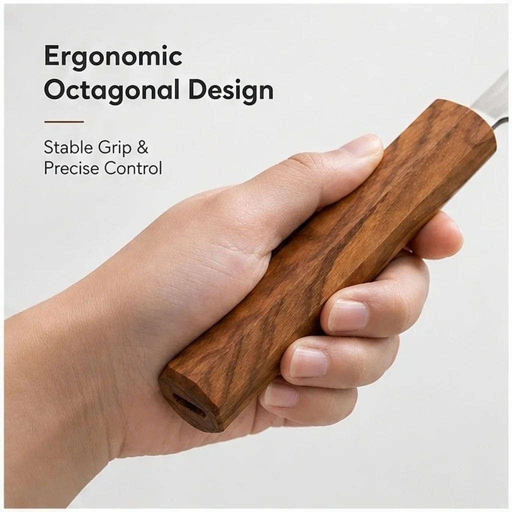 Octagonal Wooden Replacement Handle for Japanese Kitchen Knives Nonslip Ergonomic Chef Knife Handle Repair DIY Project
