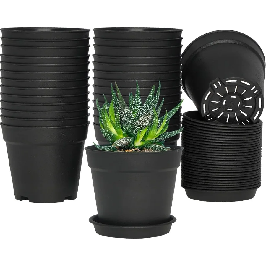 

4 inch Small Plant Pots 28 Pack Plastic Planters with Drainage Holes and Saucers for Flowers Plants Succulents Seed Starting Po