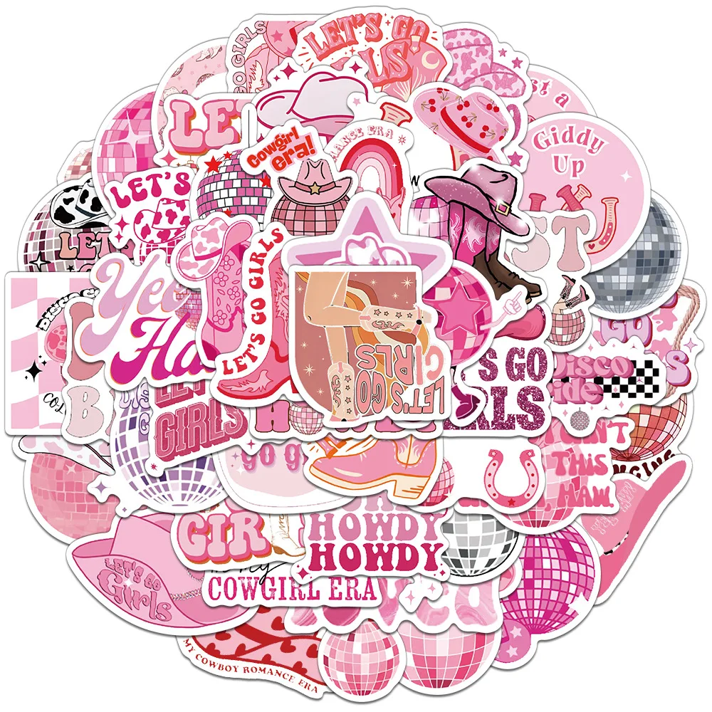 50 Stück rosa Stil Disco Cowgirl Aufkleber Cartoon Graffiti Aufkleber Gepäck Laptop Gitarre Auto Fahrrad Scrapbooking Aufkleber