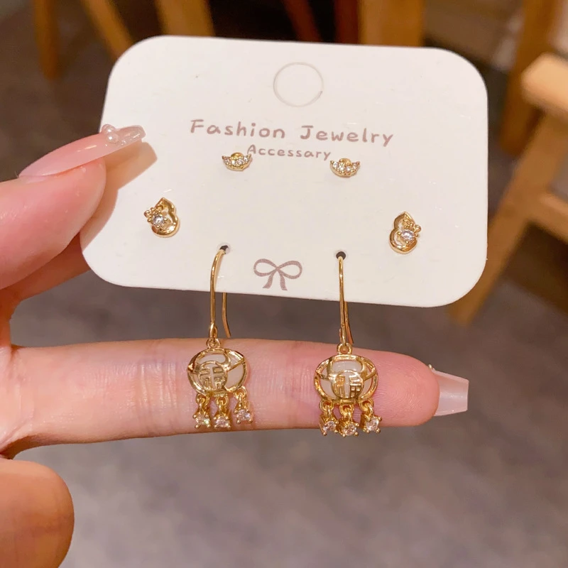 Gold Color Safe Lock Stud Earrings For Women Fashion Exquisite Dainty Tassel Dangle Earrings Jewelry Friends Gift