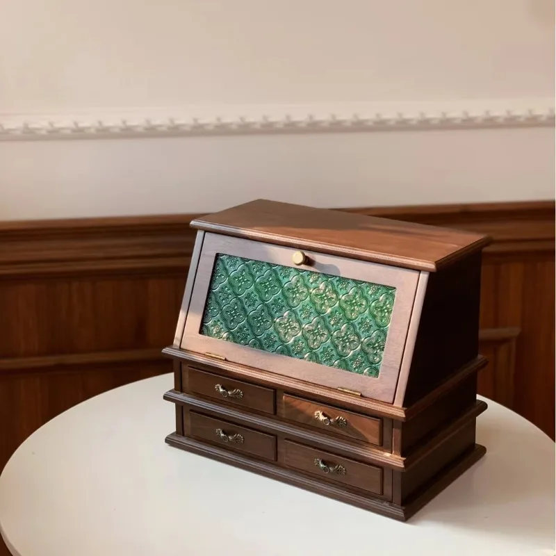 Export high-end solid wood large-capacity black walnut European multi-layer retro jewelry cabinet & box