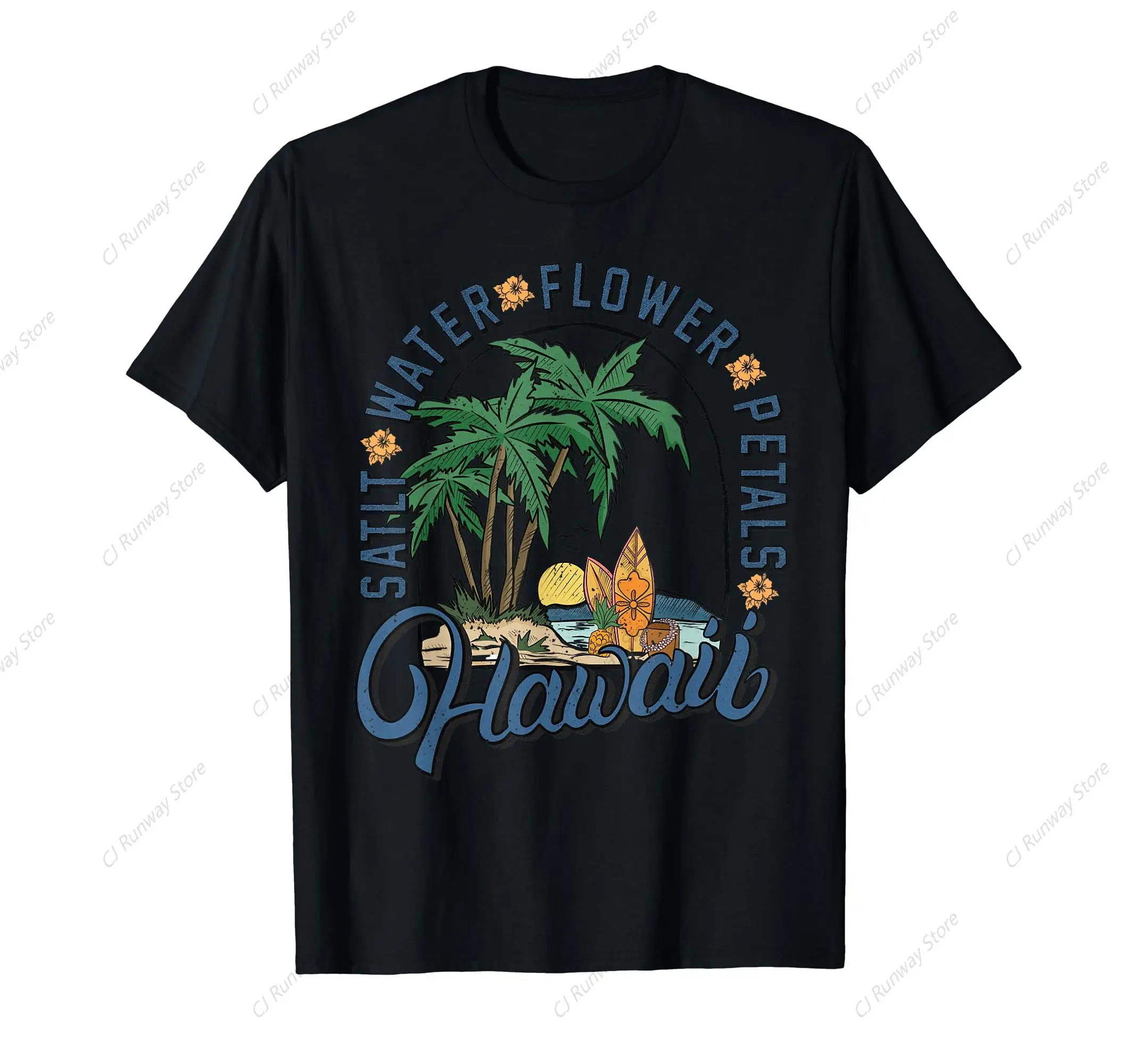 Summer Beach Lover Salt Water Flower Petals Hawaii T-Shirt Print Men T-Shirts Street Funny Short Sleeves Loose Oversized T Shirt