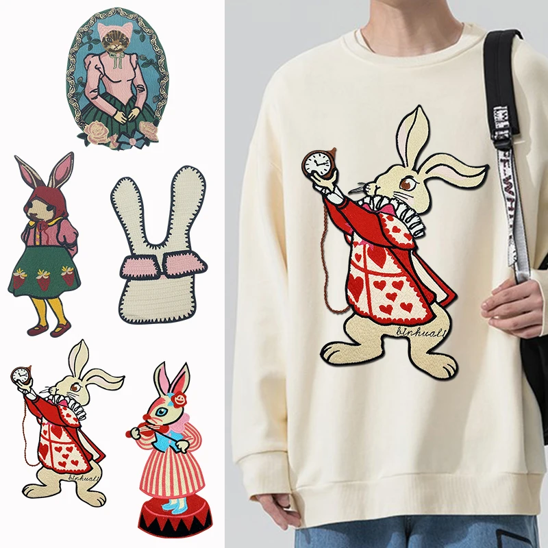 Fashion Cartoon Cute Rabbit Embroidered Clothing Patch Cat Girl Animal Applique DIY Sewing T-Shirt Jeans Decorative Accessories