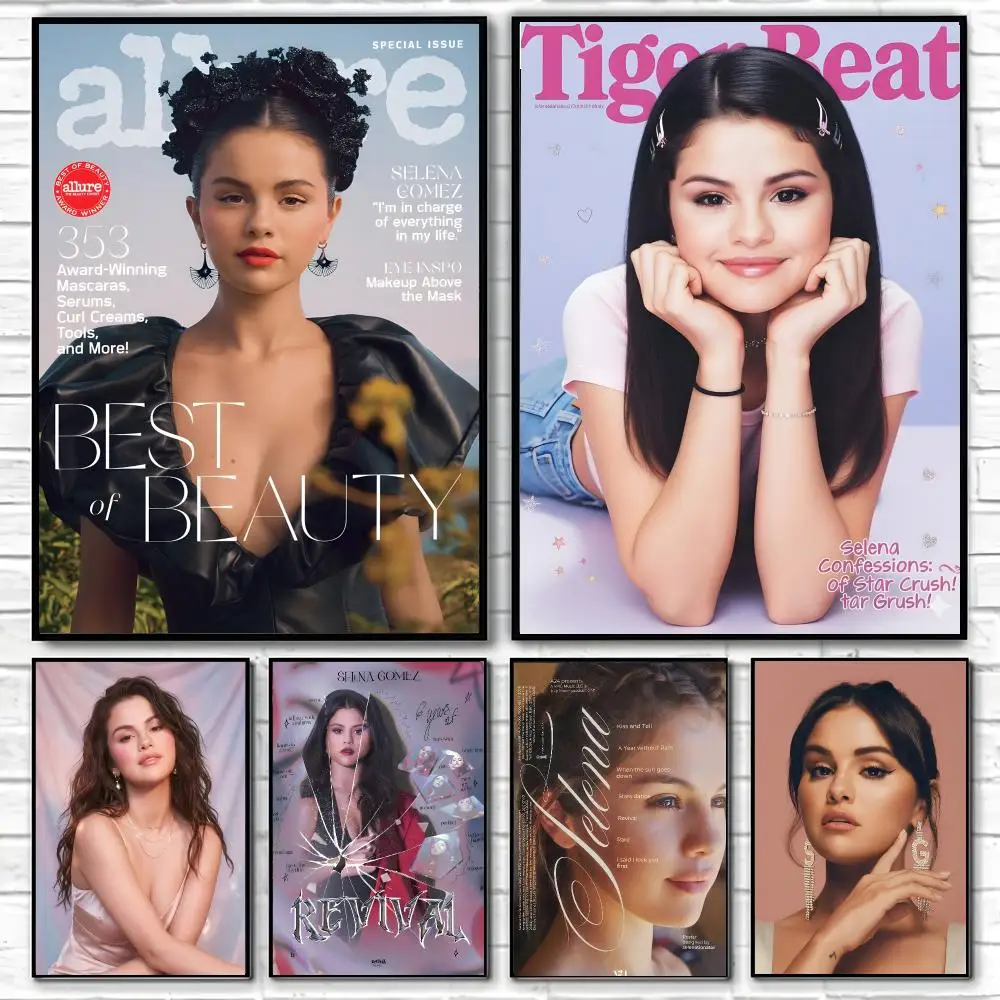 Singer Selena Gomez Poster Self-adhesive Art Waterproof Paper Sticker Coffee House Bar Room Wall Decor
