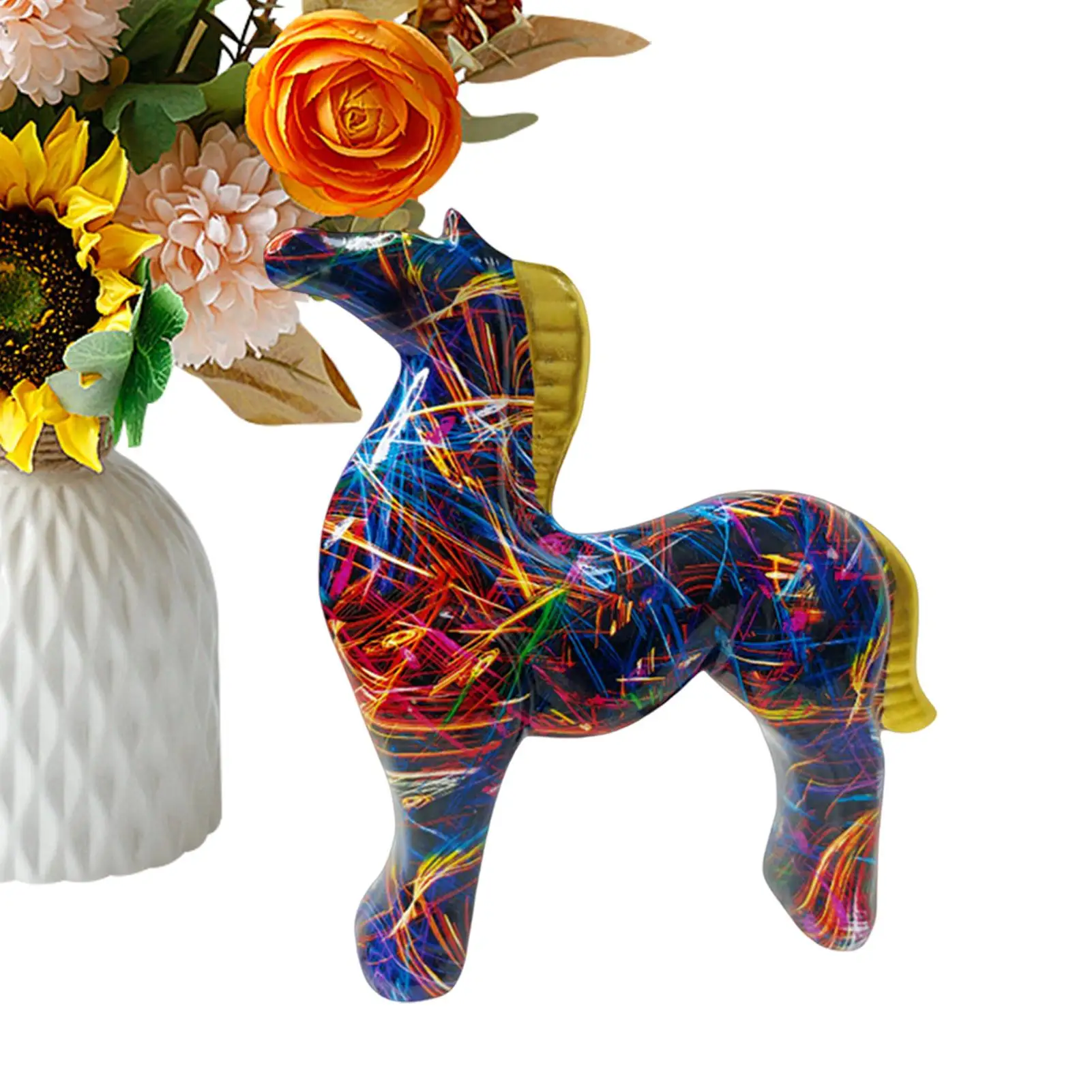 

Скульптура лошади, эстетическая стабильная скульптура животного, красочная статуя, искусство лошади, маленькие фигурки для гостиной, спальни, офиса, отеля