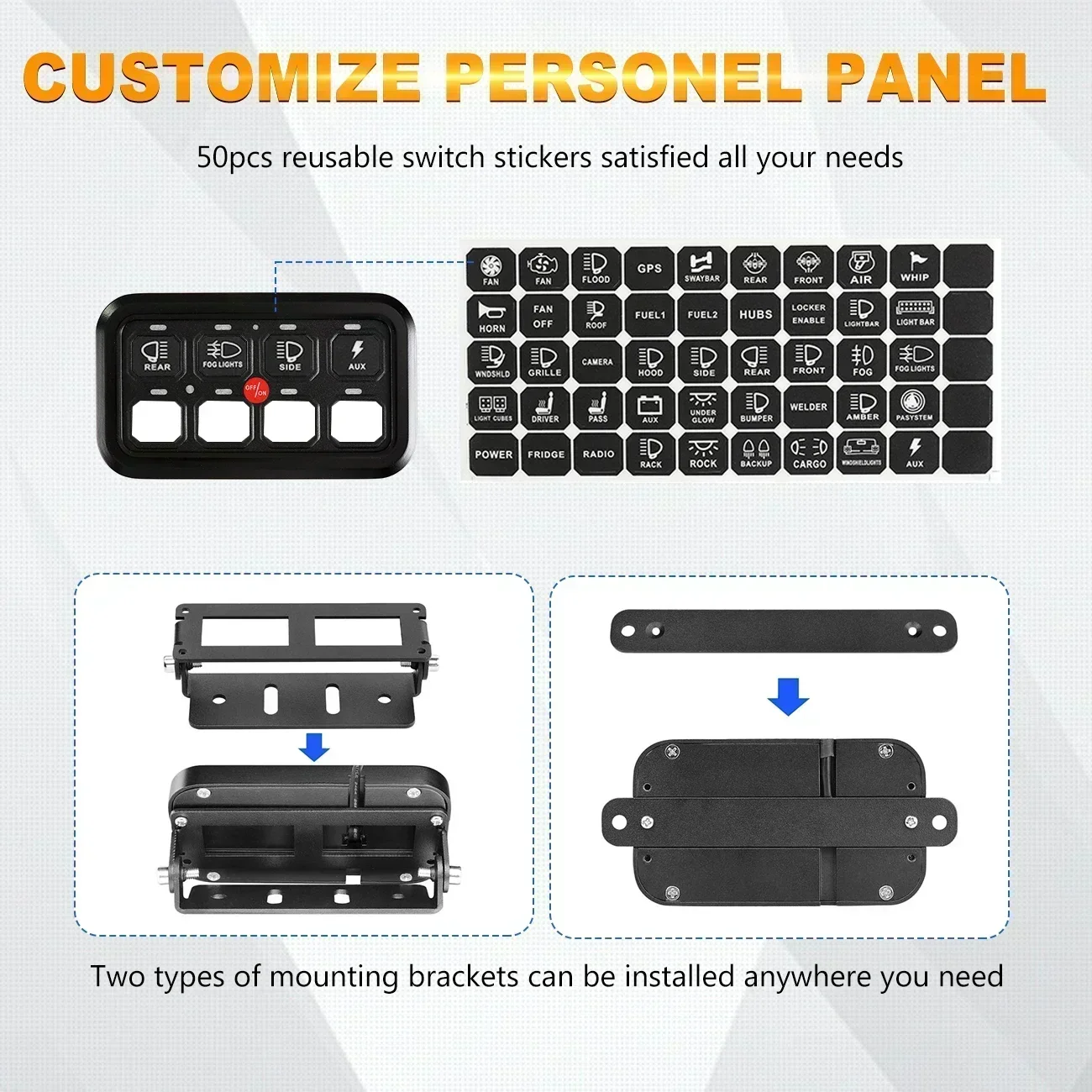 AUXBEAM 6/8 Gangs LED Switch Panel On-Off Control Relays System Background Light Electronic Relay System for Truck Caravan Boat