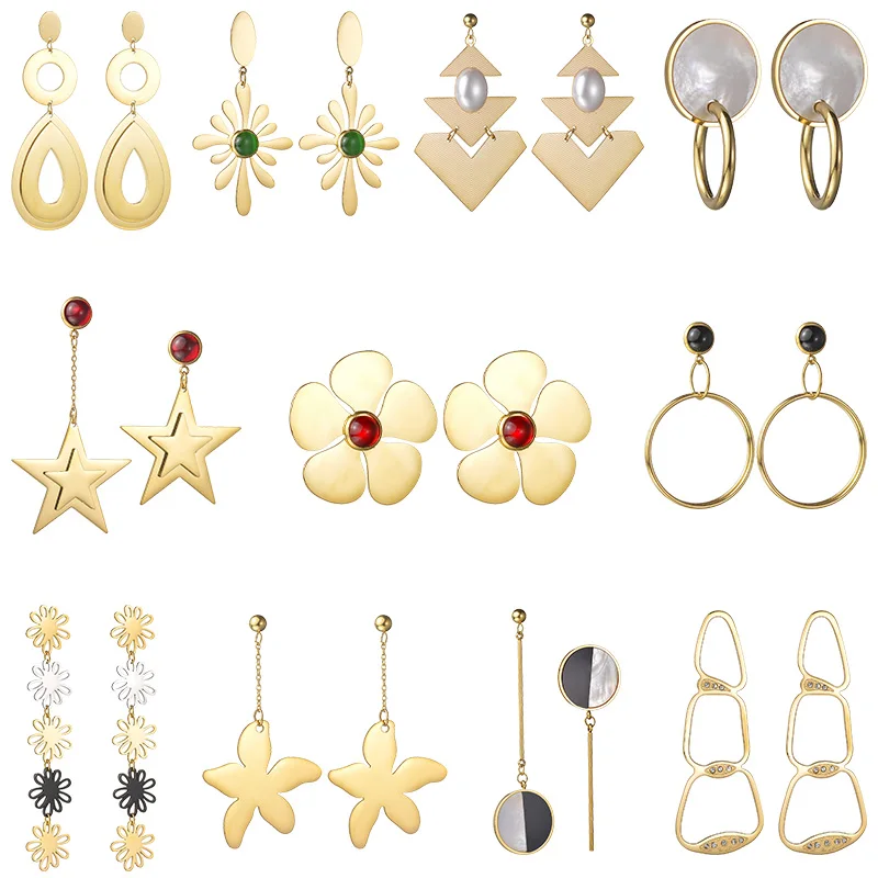 11 Styles High Quality Irregular Star Flower Earring 1 Pair For Women Stainless Steel Gold Color Drop Earring Jewelry Gift