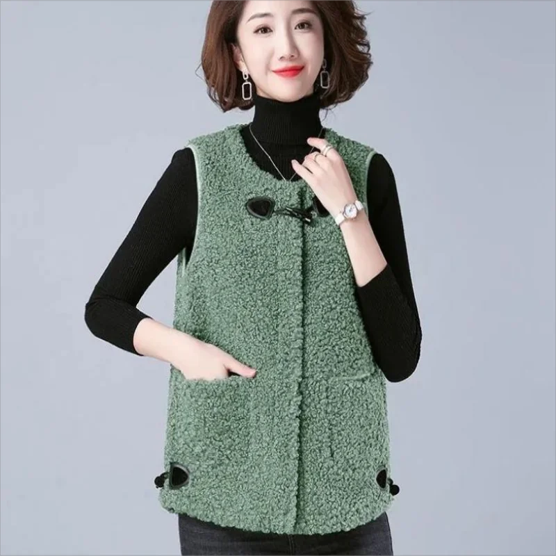 

Lamb Wool Vest Jacket Korean Fashion Short Casual Waistcoat Autumn Winter O Neck Sleeveless Gilet Solid Chaleco Mujer