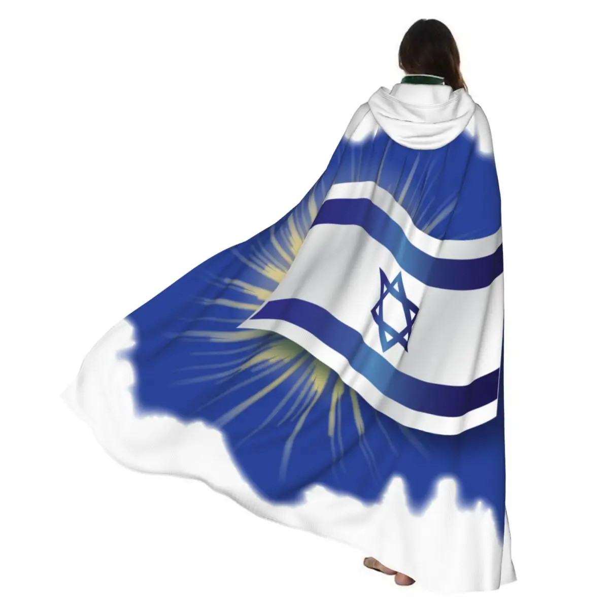 

Adult Vampire Cape Hooded Robe Israel Independence Day Flag Halloween Cloak Full Length Cosplay
