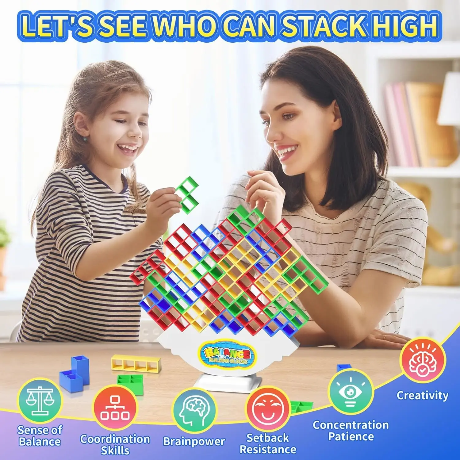 48 Pcs Game Gifts, Balance Stacking Blocks Game，Perfect for Family, Parties, Travel,Boys Girls Gifts，Novelty Toy Gift for Kids o