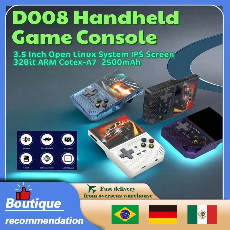 D008 Handheld Game Console Video Game Consoles Open Linux System IPS Screen Cotex-A7 3.5 Inch 32Bit ARM 2500mAh Gifts D007 Plus