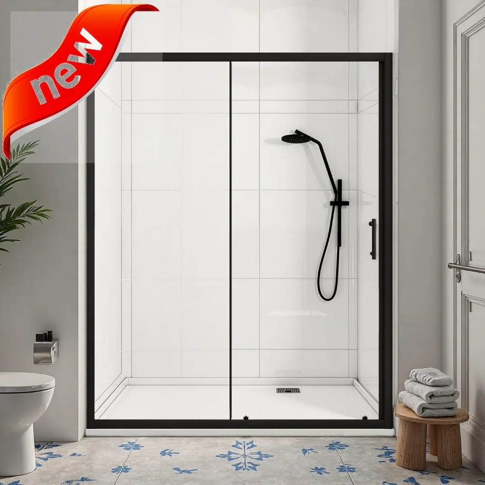 

Single Sliding Shower Door, 58.7-60 Width x 72 Height, Clear Tempered Glass, Adjustable Retractable Width, Reversible Design