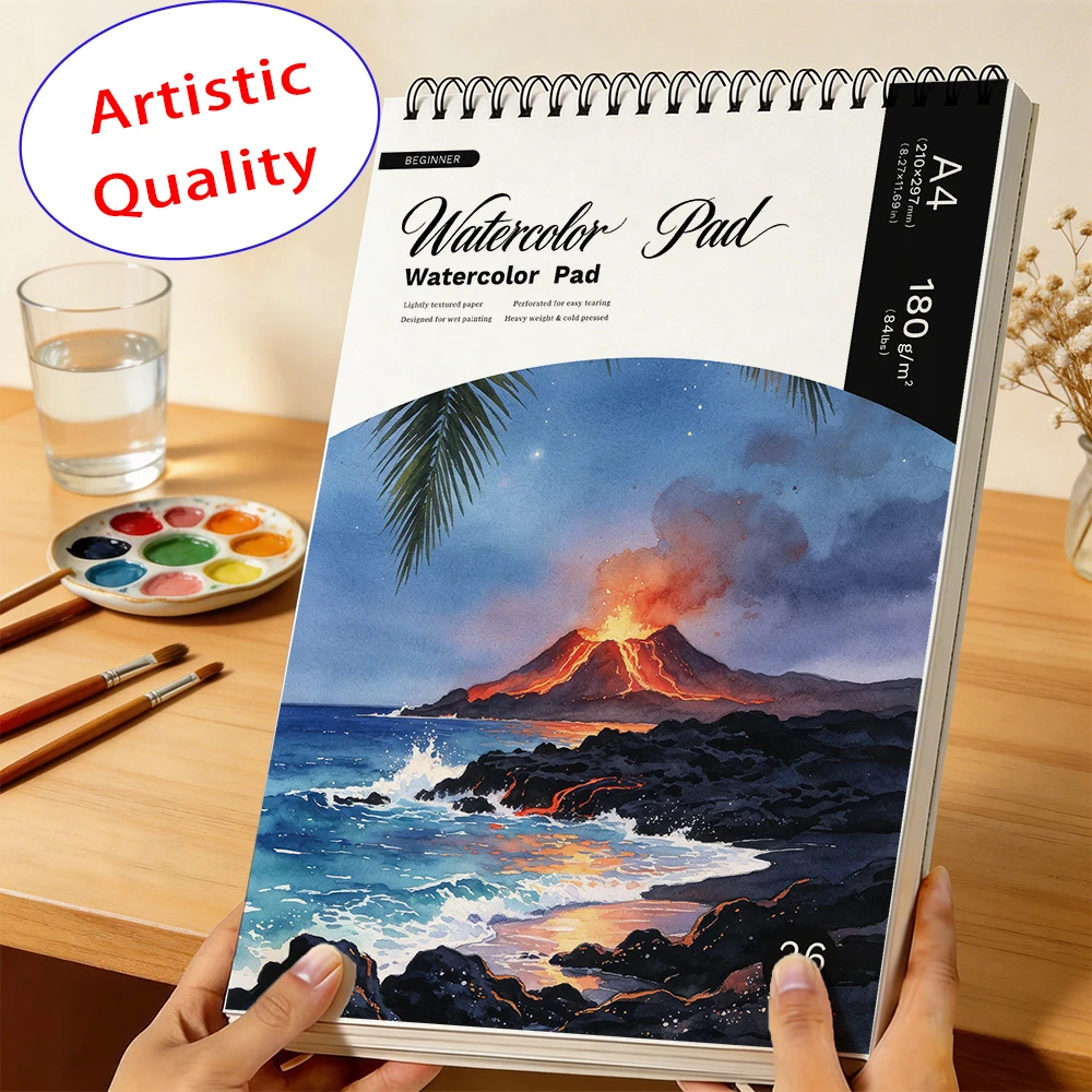 Lightweight Watercolor Sketch Pad, 180gsm Woven Texture Paper 26 Sheets for Amateur Painters & Casual Sketch Artists