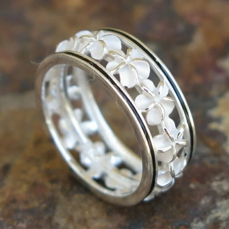 

1Pc Exquisite Oil Painting Flower Fashion Bohemian Copper Silver Color Ring Women Party Prom Gift Size 6-10