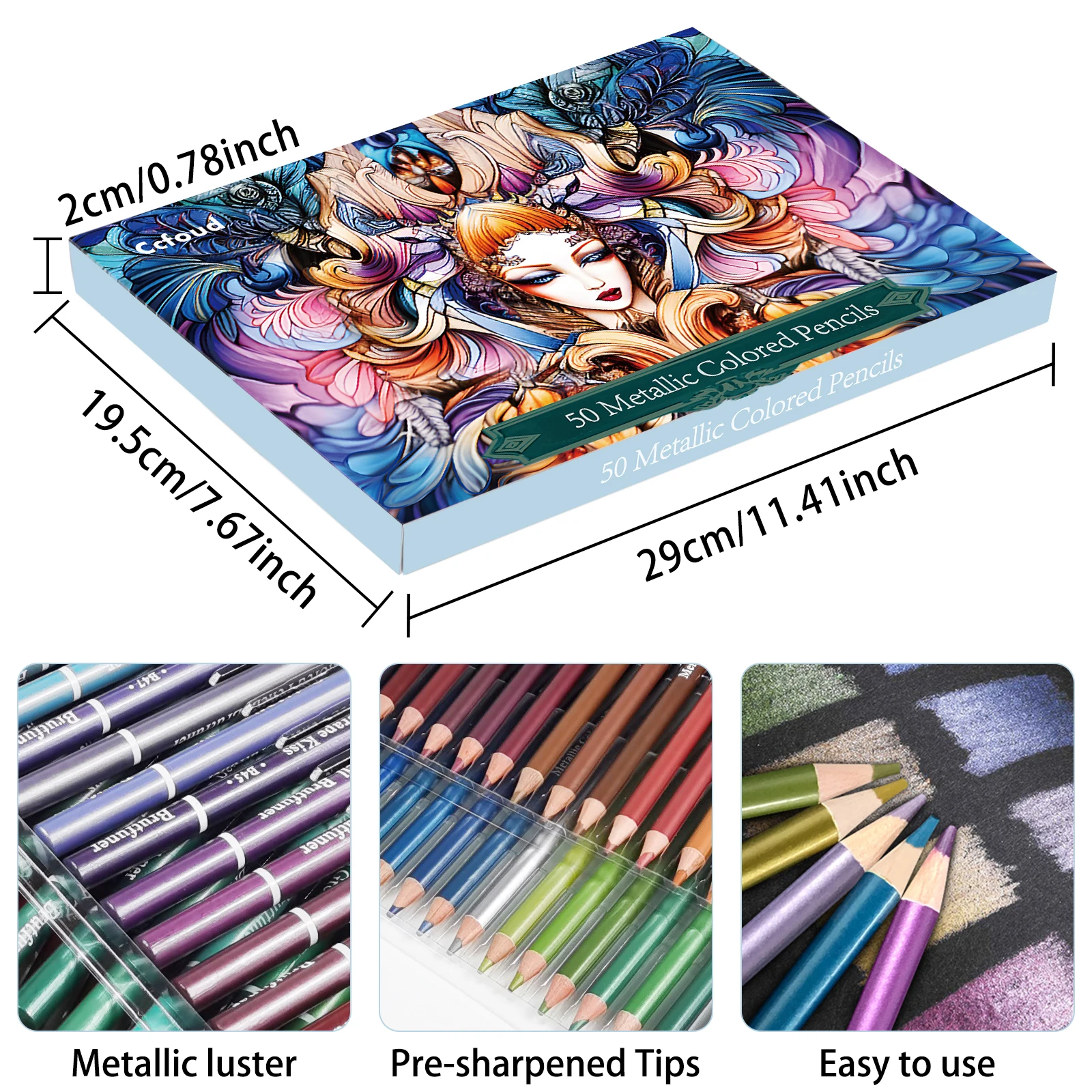 12/24/50/72 Piece Metallic Colored Pencils, Soft Core with Vibrant Color,Ideal for Drawing,Blending,Sketching,Shading,Coloring
