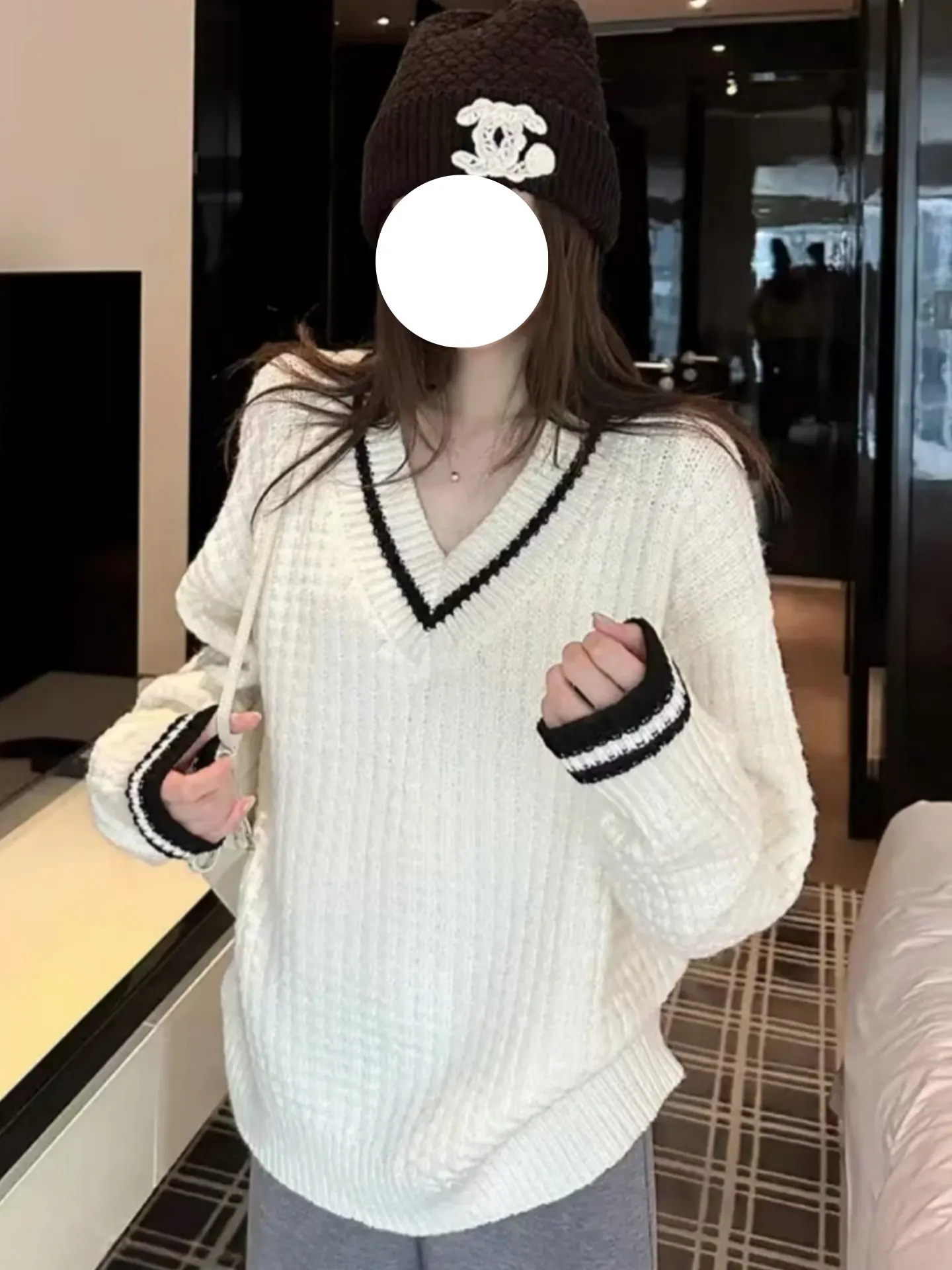 Casual V-Ne Übergroßen Gestrickte Pullover frauen Herbst Winter Neue Sle Koreanische Lose Fit T-shirt Weiche Thiened Farbe Blo