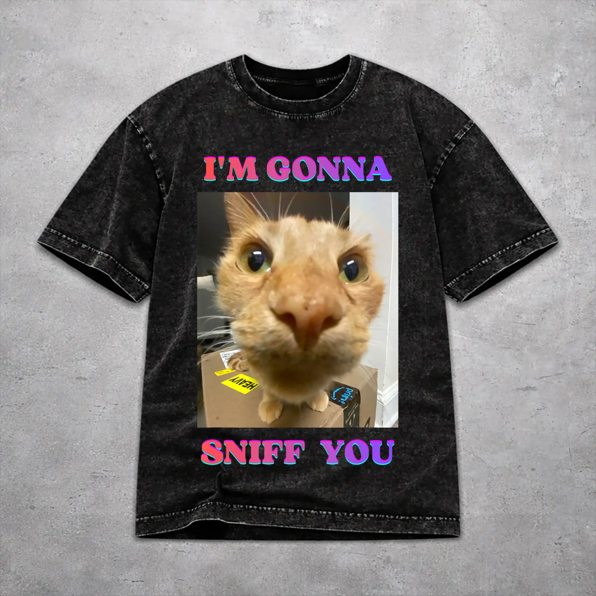 I'm Gonna Sniff You Funny Cat  T Shirt Vintage Washed Style For Men Women Pure Cotton T-Shirts Tee Clothing